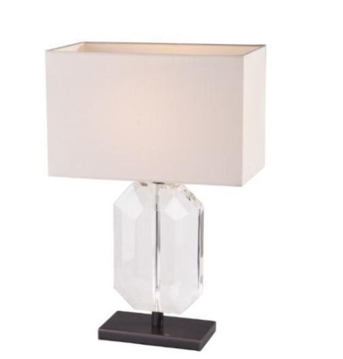 Table Lamp - Crystal & Bronze Base - Ivory Oblong Shade