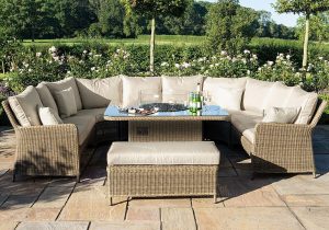 Royal Fire Pit Garden Sofa Set - U Shaped Design - Natural Poly Weave