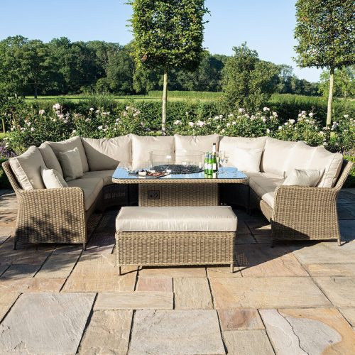 Royal Fire Pit Garden Sofa Set - U Shaped Design - Natural Poly Weave