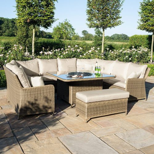 Royal Fire Pit Garden Sofa Set - U Shaped Design - Natural Poly Weave