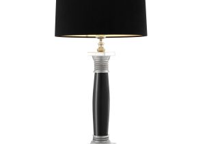 Table Lamp - Sculptured Black & Chrome Base - Black Velvet Shade