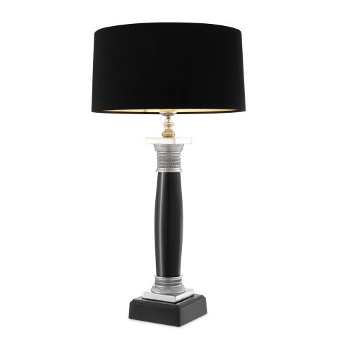 Table Lamp - Sculptured Black & Chrome Base - Black Velvet Shade