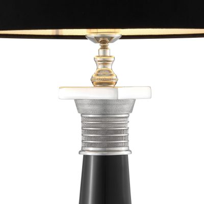 Table Lamp – Sculptured Black & Chrome Base – Black Velvet Shade