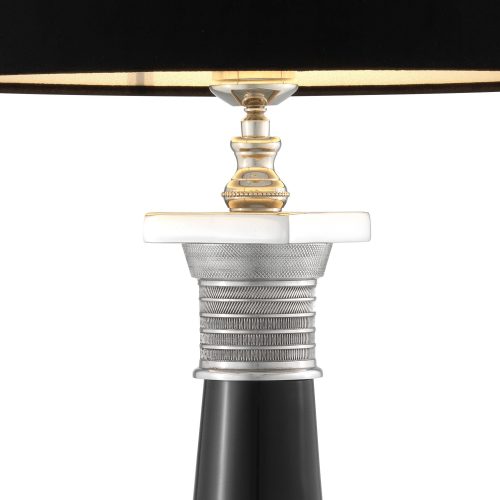 Table Lamp - Sculptured Black & Chrome Base - Black Velvet Shade