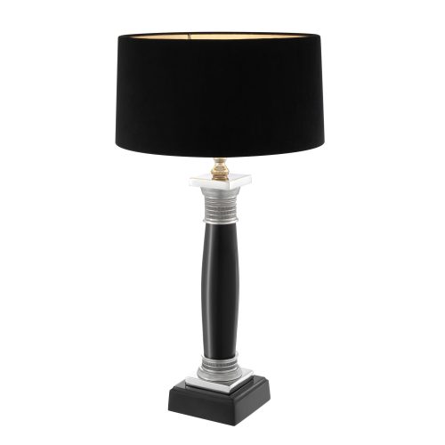 Table Lamp - Sculptured Black & Chrome Base - Black Velvet Shade