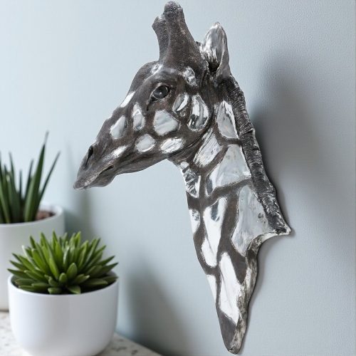 Silver Giraffe Head Wall Art - Wall Hanging