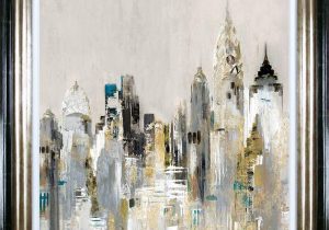 'Gold Cityscape' Artwork - Black/Gold Frame - Varnished - Valeria Mravyan