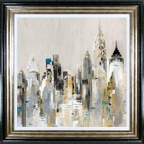 'Gold Cityscape' Artwork - Black/Gold Frame - Varnished - Valeria Mravyan