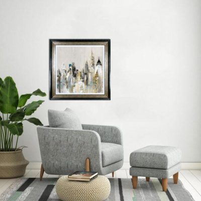 ‘Gold Cityscape’ Artwork – Black/Gold Frame – Varnished – Valeria Mravyan