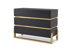 Chest Of Drawers - Black Ash & Polished Brass Finish - Florence Range