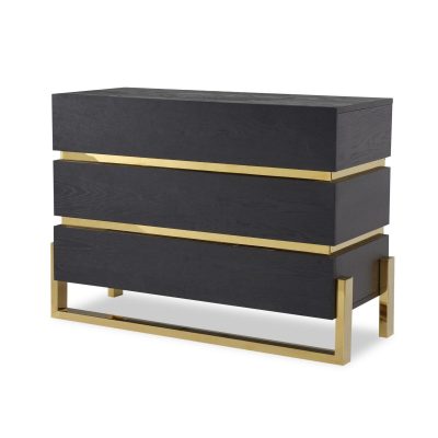 Chest Of Drawers - Black Ash & Polished Brass Finish - Florence Range