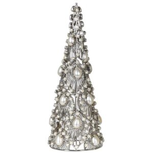 Cone Christmas Tree - Opulent Beaded Pearl Finish - Set of 2