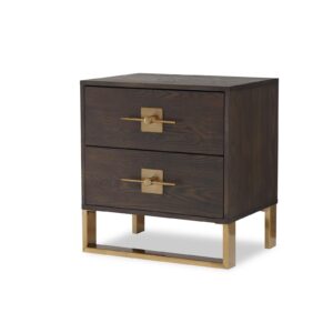 Bedside Cabinet - Brown Ash & Polished Brass Finish - 2 Drawer