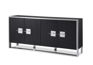 Sideboard - Black Ash & Polished Chrome Finish - 4 Door
