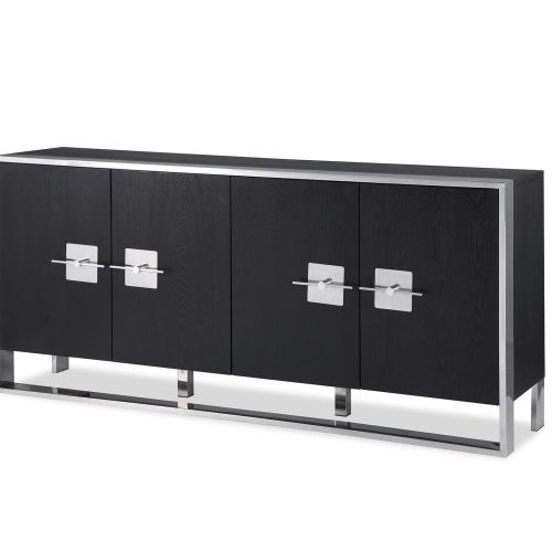 Sideboard - Black Ash & Polished Chrome Finish - 4 Door