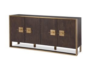 Sideboard - Brown Ash & Polished Brass Finish - 4 Door