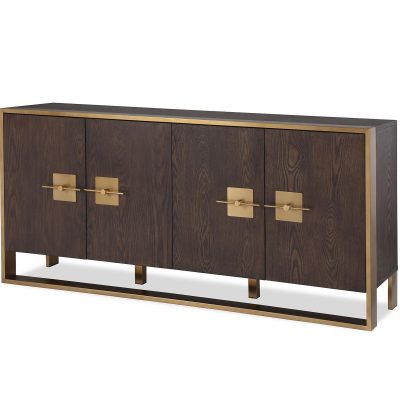 Sideboard - Brown Ash & Polished Brass Finish - 4 Door