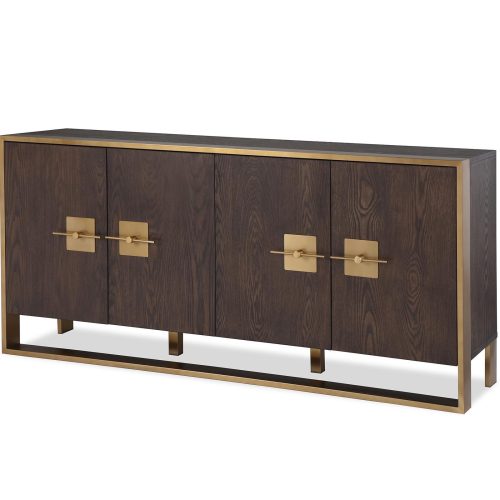 Sideboard - Brown Ash & Polished Brass Finish - 4 Door