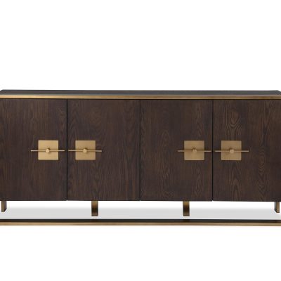 Sideboard – Brown Ash & Polished Brass Finish – 4 Door
