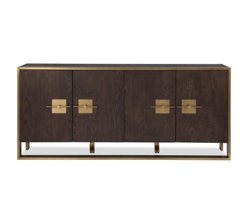 Sideboard - Brown Ash & Polished Brass Finish - 4 Door