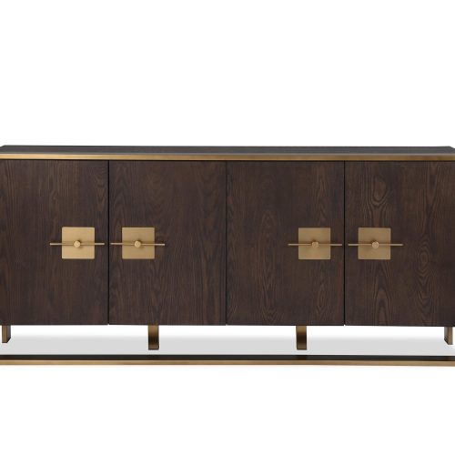 Sideboard – Brown Ash & Polished Brass Finish – 4 Door
