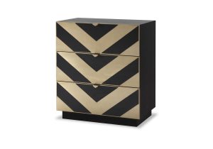 Chest Of Drawers - Black Ash Veneer - Brushed Brass Finish - 3 Drawers