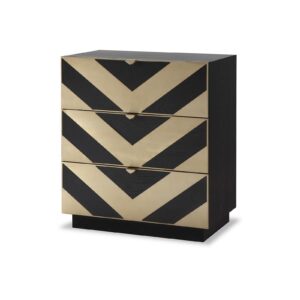 Chest Of Drawers - Black Ash Veneer - Brushed Brass Finish - 3 Drawers