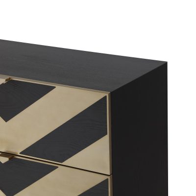 Chest Of Drawers – Black Ash Veneer – Brushed Brass Finish – 3 Drawers