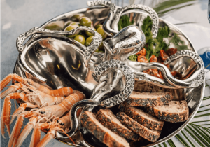 Octopus Serving Tray - Hammered Chrome Metal - 4 Section Tray