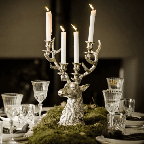 Stag Candelabra - 4 Candle Holder - Polished Nickel