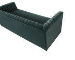 4 Seater Sofa - Deep Ribbed - Polished Brass Finish - Jungle Green Velvet