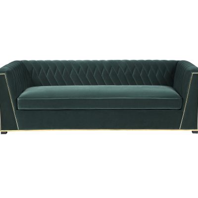 4 Seater Sofa – Deep Ribbed – Polished Brass Finish – Jungle Green Velvet