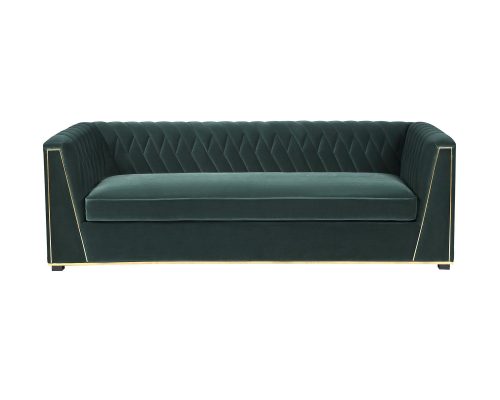 4 Seater Sofa - Deep Ribbed - Polished Brass Finish - Jungle Green Velvet