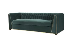 4 Seater Sofa - Deep Ribbed - Polished Brass Finish - Jungle Green Velvet