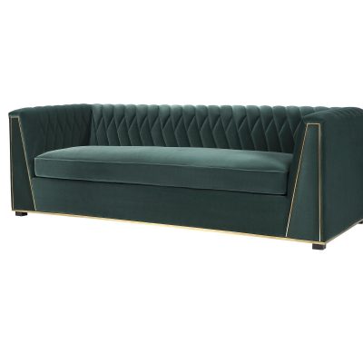 4 Seater Sofa - Deep Ribbed - Polished Brass Finish - Jungle Green Velvet