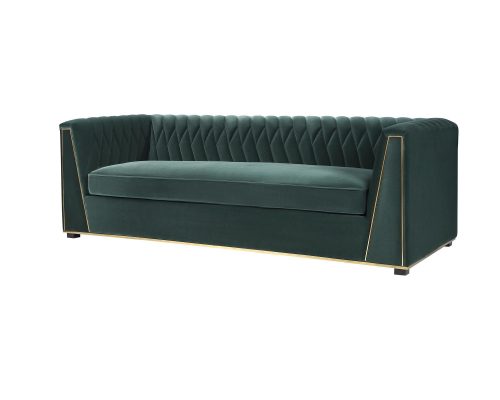 4 Seater Sofa - Deep Ribbed - Polished Brass Finish - Jungle Green Velvet