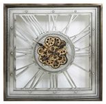 80cm Wall Clock - Moving Gold Center Cogs - Champagne Pewter Finish