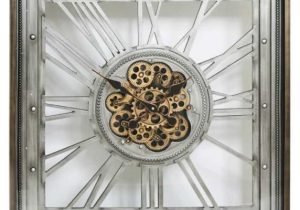 80cm Wall Clock - Moving Gold Center Cogs - Champagne Pewter Finish