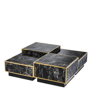 Coffee Table - Polished Brass & Faux Marble - Set of 4 - Parma Brass Range