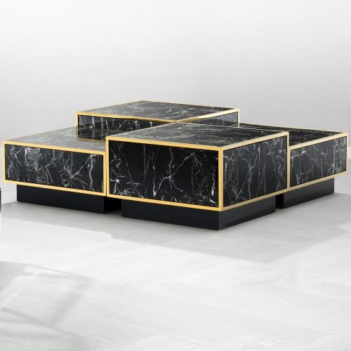 Coffee Table - Polished Brass & Faux Marble - Set of 4 - Parma Brass Range