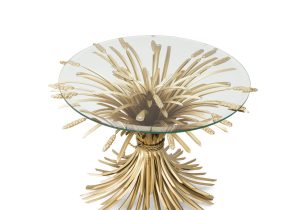 Side Table - Antique Gold Metal Finish - Clear Tempered Glass Top