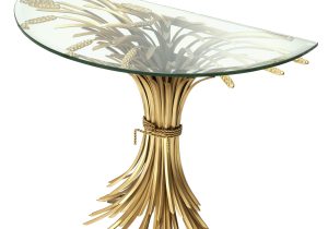 Console Table - Antique Gold Metal Finish - Clear Tempered Glass Top