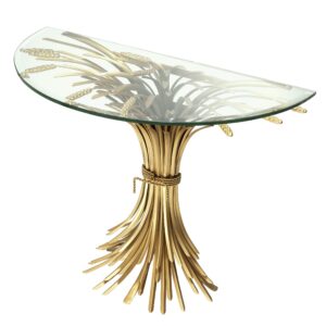 Console Table - Antique Gold Metal Finish - Clear Tempered Glass Top