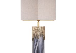 Table Lamp - Vintage Brass & Marble Design Base - Hexagonal Linen Shade