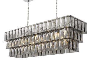 Oblong Chandelier - 10 Light - Cut Smoked Crystal - Chrome Surround
