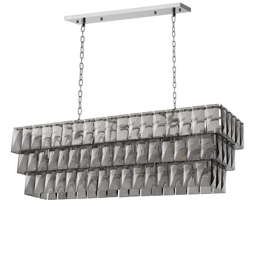 Oblong Chandelier - 10 Light - Cut Smoked Crystal - Chrome Surround