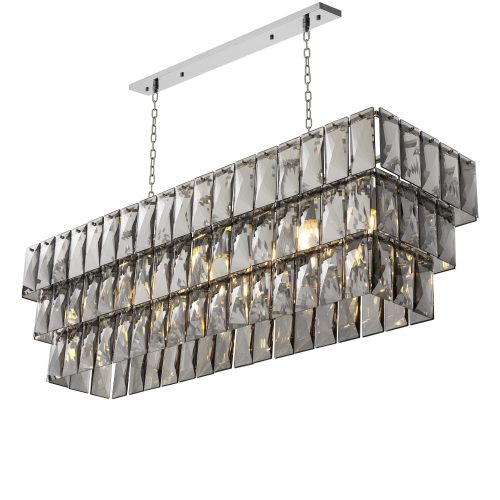 Oblong Chandelier - 10 Light - Cut Smoked Crystal - Chrome Surround