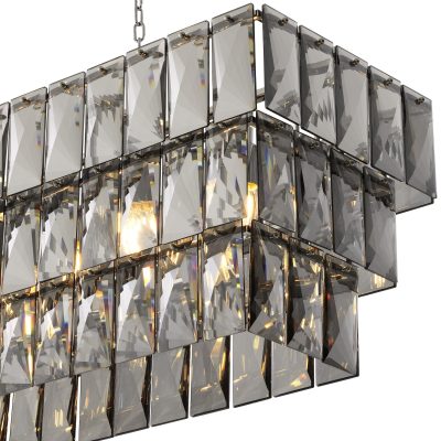 Oblong Chandelier – 10 Light – Cut Smoked Crystal – Chrome Surround