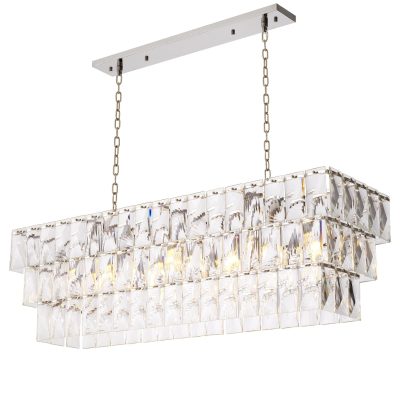Oblong Chandelier - 10 Light - Cut Clear Crystal - Chrome Surround