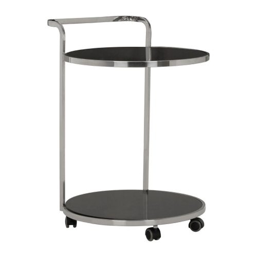 Drinks/Bar Trolley - 2 Tier Design - Chrome Surround & Black Glass